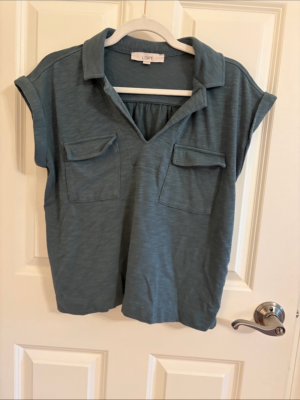 LOFT Slate Blue Short Sleeve Polo Pocket Tee